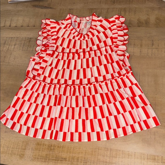 Joy Joy Boutique Red Medley Scalloped Top Large NWT NEW - Picture 4 of 9